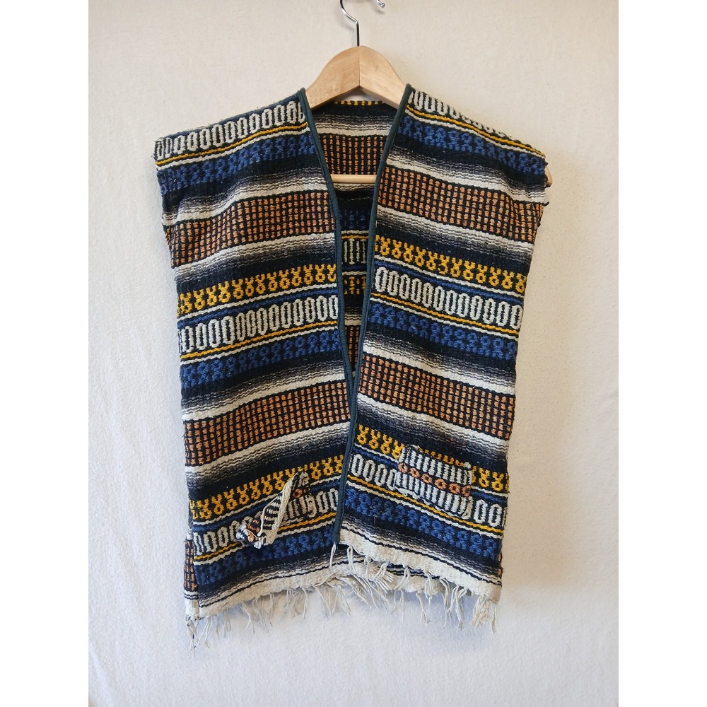Southwestern fringe vest ethnic handmade Mexican blanket small/ XS cowgirl FLAW